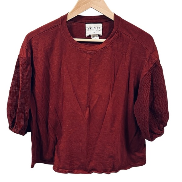 Velvet by graham and spencer Anthropologie Margot red puff sleeve top xsmall - Picture 3 of 6